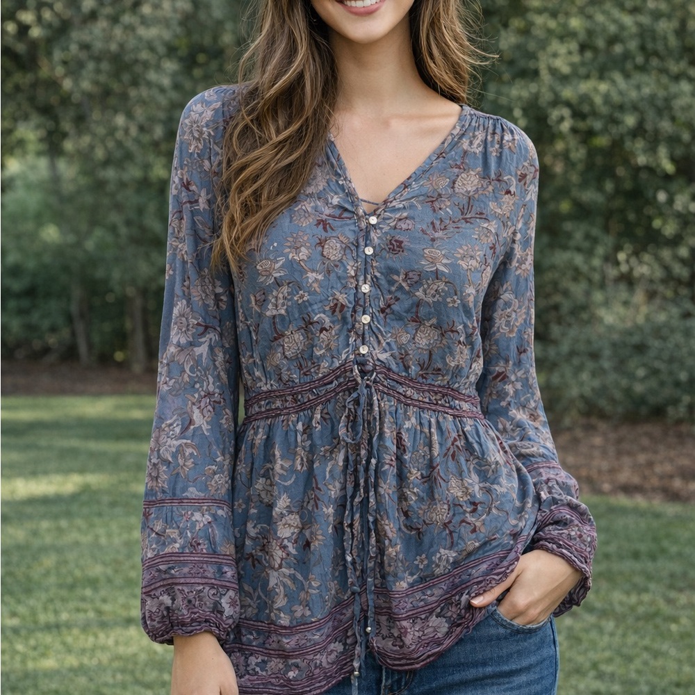 ✨ Veronica Beard Floral Boho Blouse – Size 10 ✨